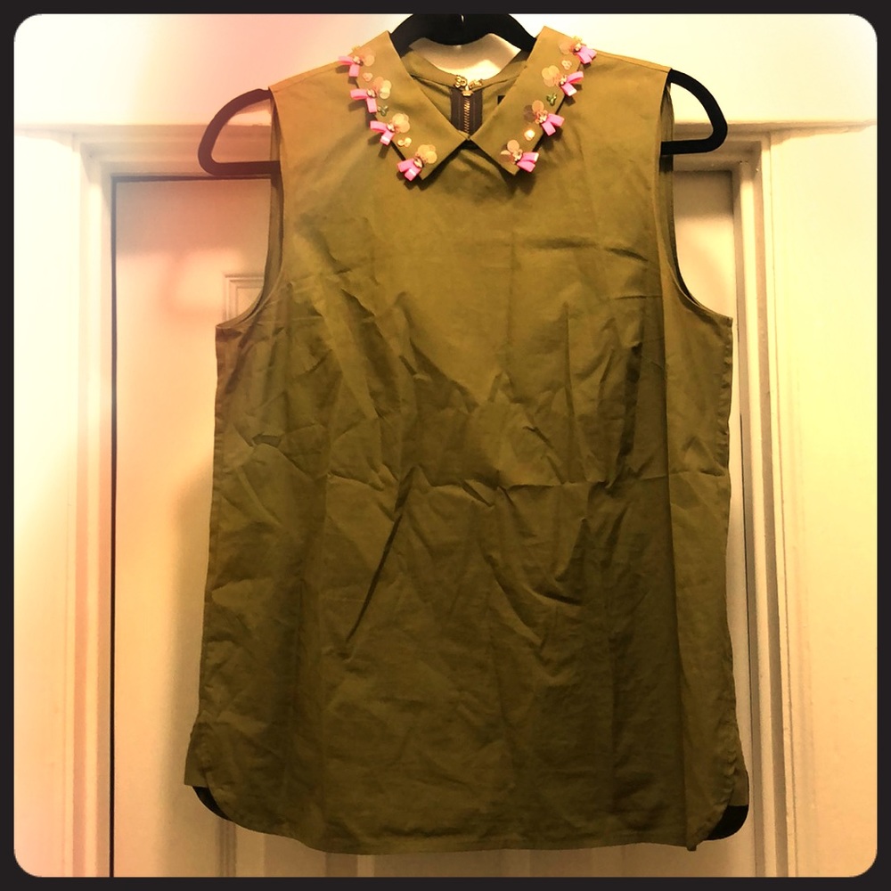 JCrew top w/rhinestone sequin hot pink collar